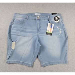 Royalty Womens Size 24 Denim High Rise Bermuda Jean Shorts Blue Distressed NWT